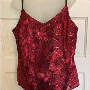 White House Black Market adjustable strap sequin burgundy/red top